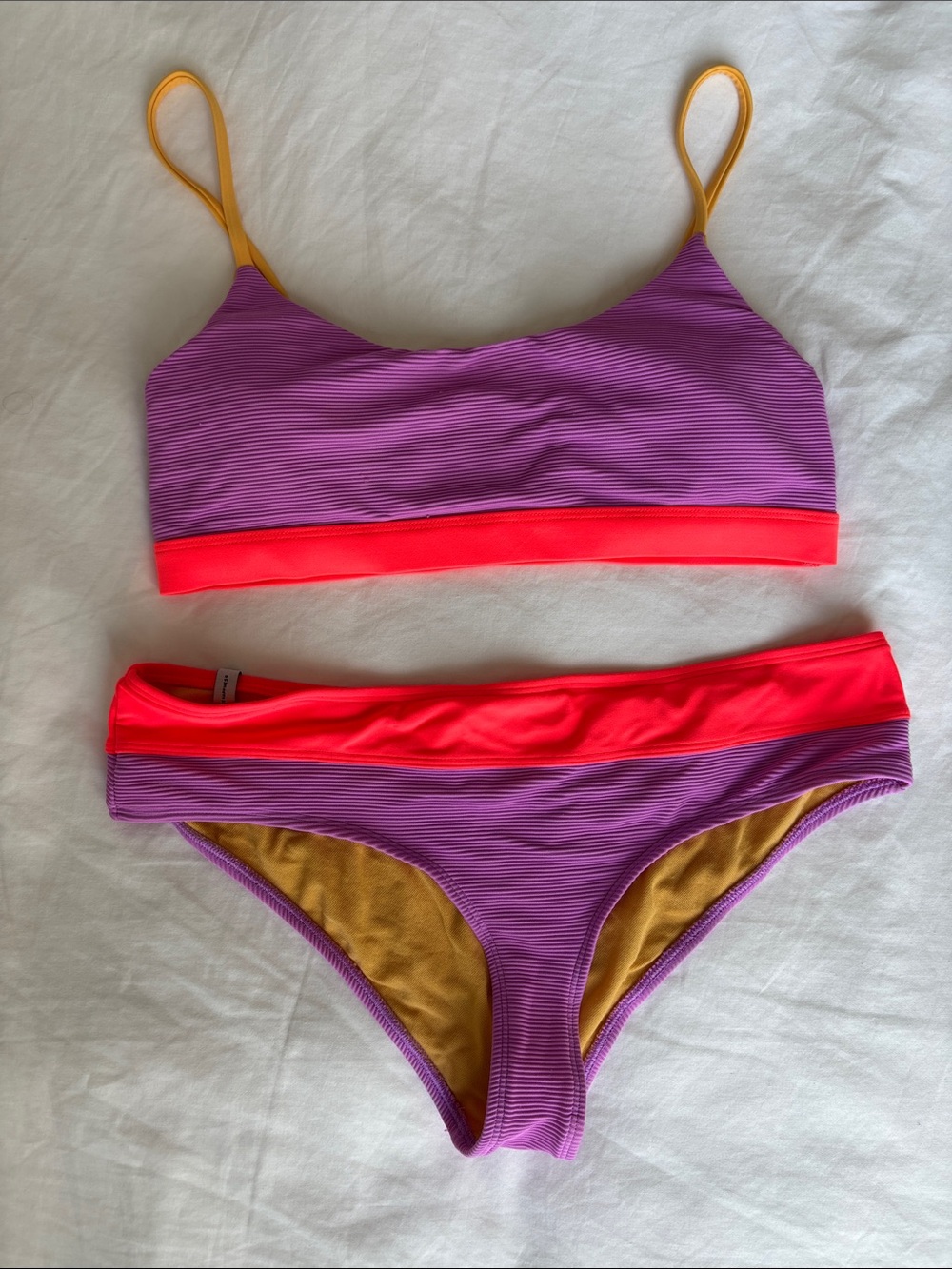 Body Glove Purple Bikini with Neon Band and Yellow Straps (never worn) Women’s L